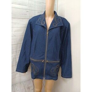 REGALIA Womens Sz 26W Blue Denim Studded Zip Front Jacket Stretch